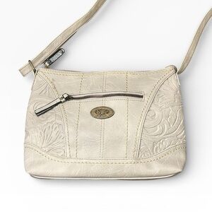 B.O.C. Embossed Faux Tooled Leather Crossbody Bag Beige Adjustable Strap